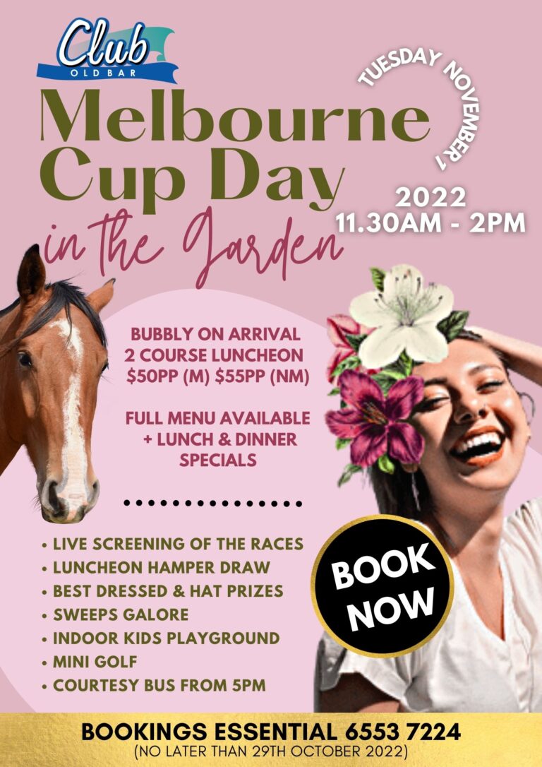 Melbourne Cup Day 2022 poster Club Old Bar & Taree West Bowling Club